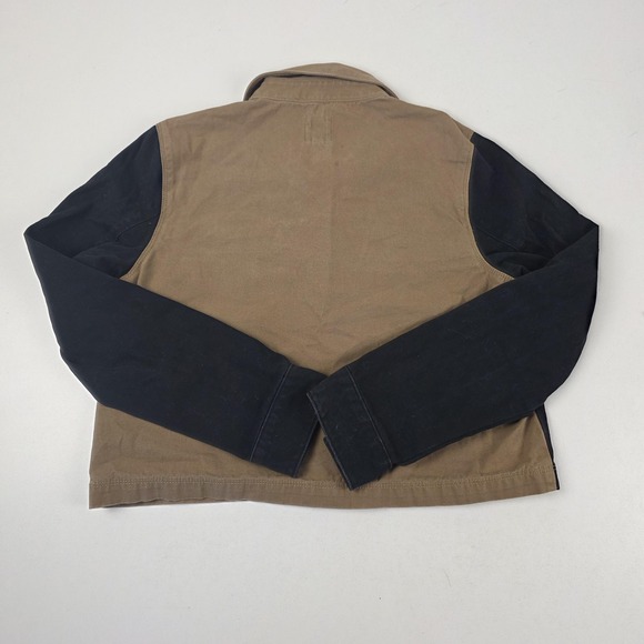Vans Jacket Womens Small Brown Black Colorblock Twill Button Front Cropped Logo - Picture 9 of 10